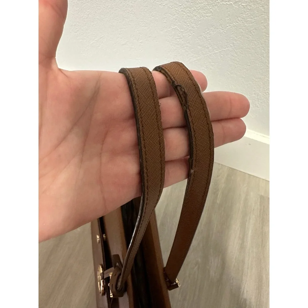 Michael Kors Brown Leather‎ Tote Bag Gold Tone MK Logo